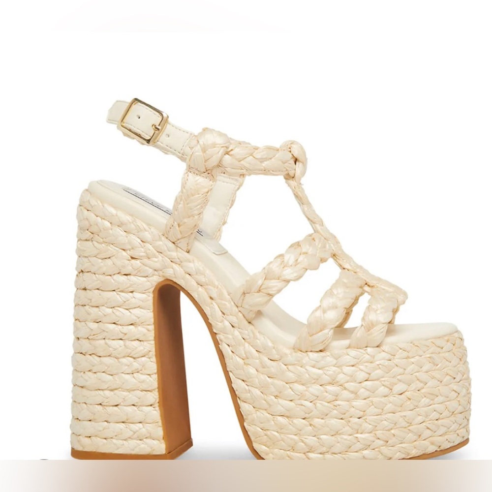 STEVE MADDEN ANTONELLA beige cream RAFFIA chunky‎ platform heels sandals size 11
